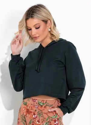 Moda Pop - Casaco Verde Escuro com Capuz - MODA POP