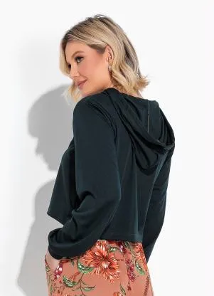 Moda Pop - Casaco Verde Escuro com Capuz - MODA POP