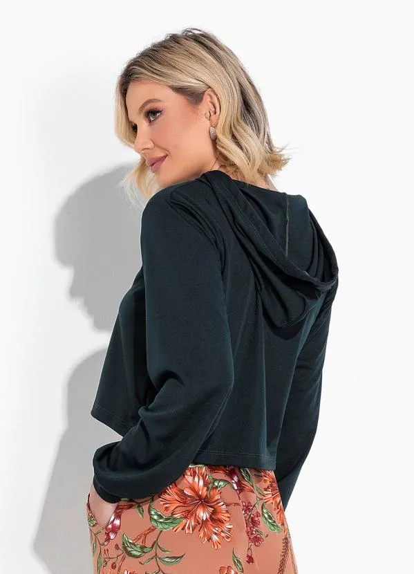 Moda Pop - Casaco Verde Escuro com Capuz 2