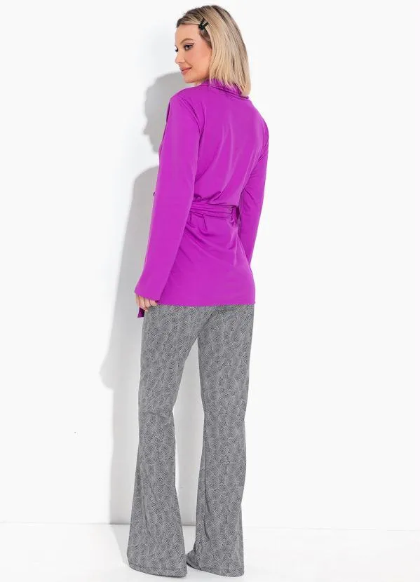 Moda Pop - Casaco Violeta com Gola e Faixa 4