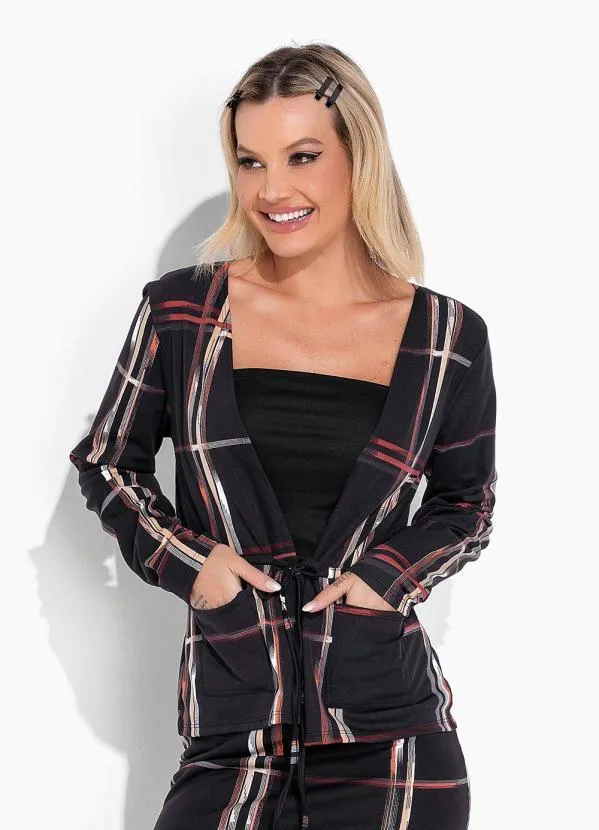 Moda Pop - Casaco Xaderz Preto com Amarração Reguladora