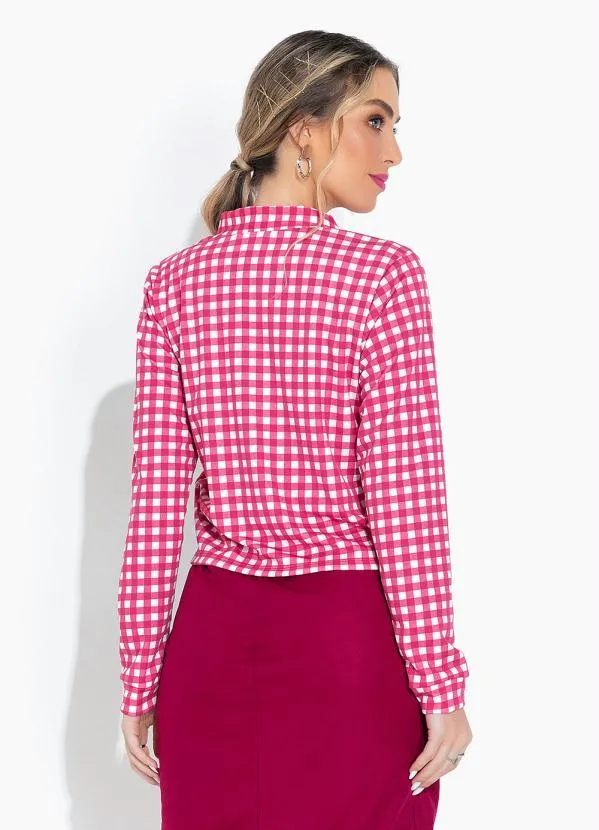 Moda Pop - Casaco Xadrez com Gola e Fechamento de Botões 2