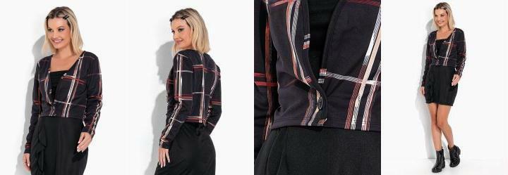 Casaco Xadrez Preto com Botes e Mangas Longas