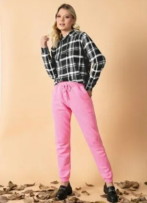 Moda Pop - Casaco Xadrez Preto com Capuz e Cordel - MODA POP