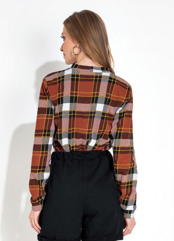 Moda Pop - Casaco Xadrez TerracotaCom Gola e Punho 2