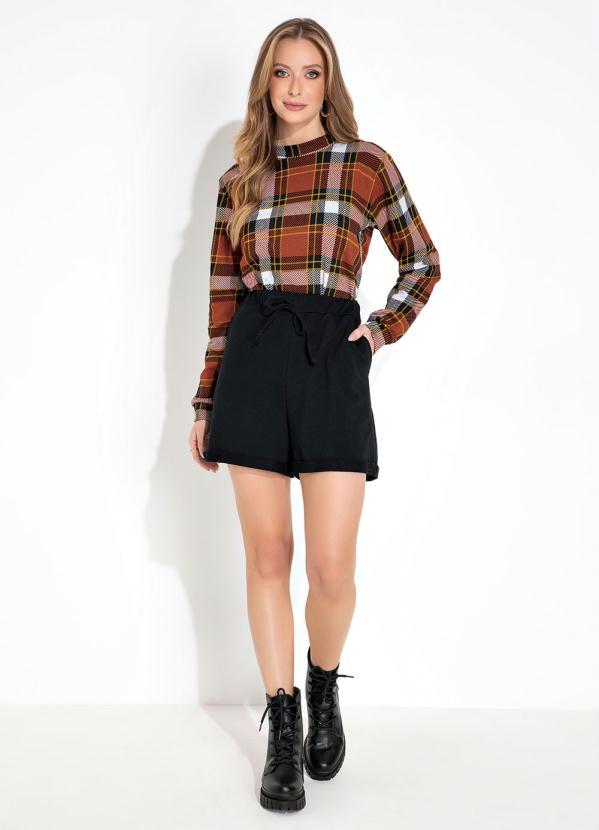 Moda Pop - Casaco Xadrez TerracotaCom Gola e Punho 3