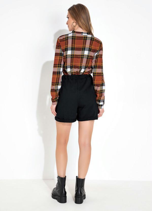 Moda Pop - Casaco Xadrez TerracotaCom Gola e Punho 4