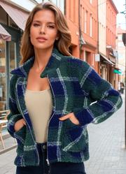 Casaco Xadrez Verde em Malha Plush