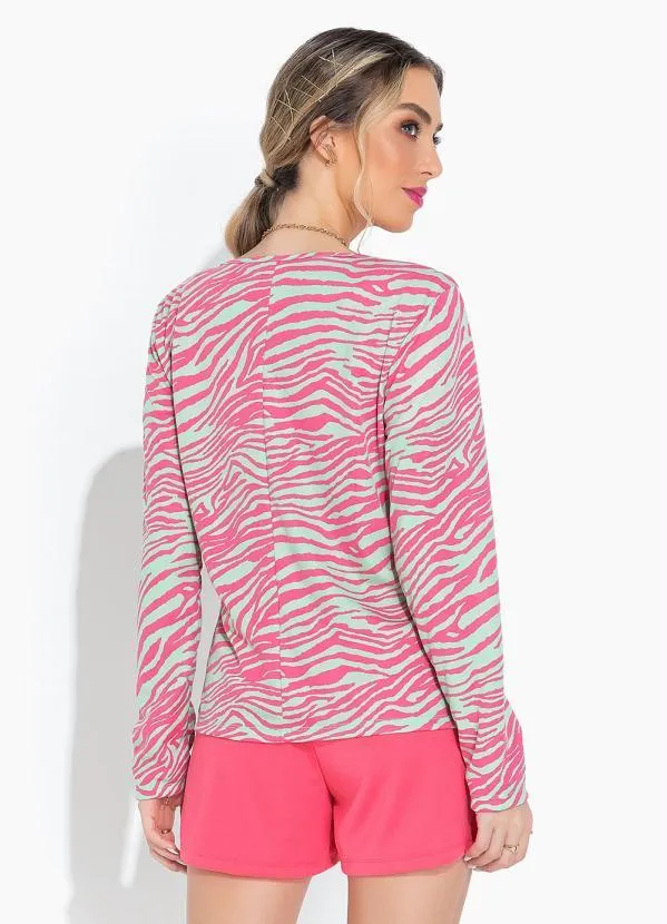 Moda Pop - Casaco Zebra com Bolsos Funcionais e Botão 2