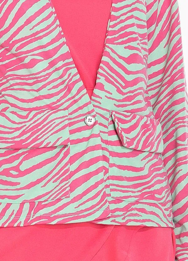 Moda Pop - Casaco Zebra com Bolsos Funcionais e Botão 3