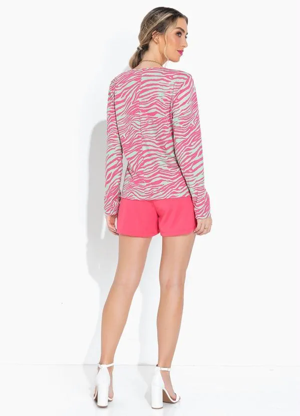 Moda Pop - Casaco Zebra com Bolsos Funcionais e Botão 5