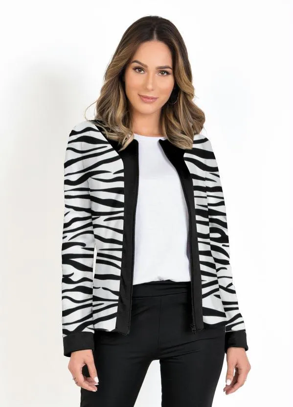 Moda Pop - Casaco Zebra com Zíper