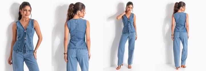 Colete Azul Claro em Jeans Maquinetado