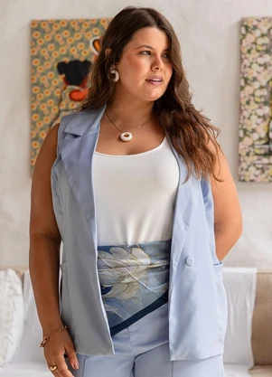 Quintess - Colete Azul Claro em Viscose Plana Sarjada - QUINTESS