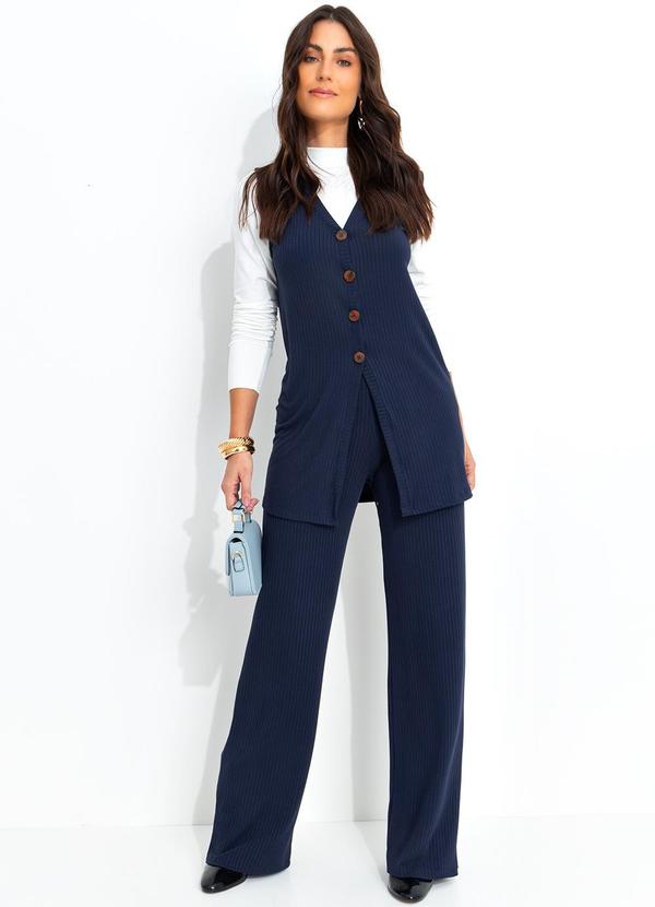 Quintess - Colete Azul Marinho em Malha Canelada 3