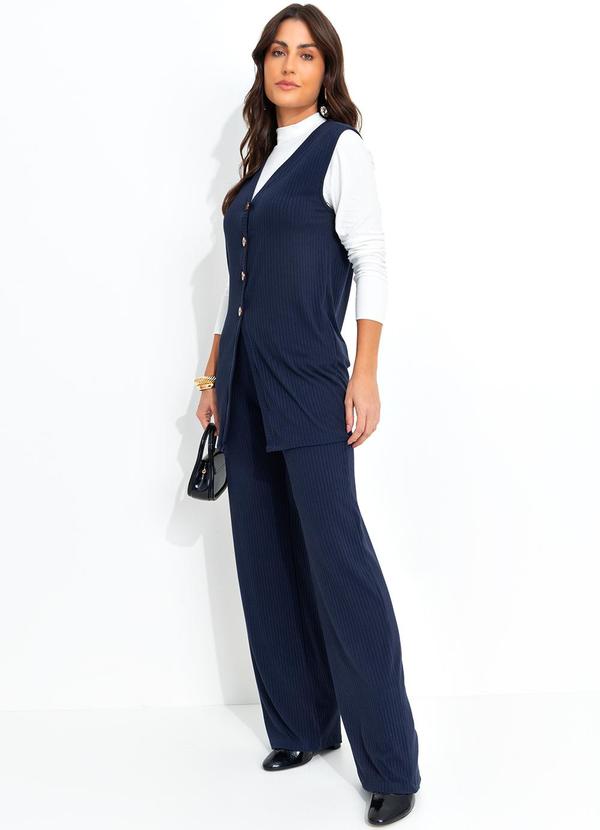 Quintess - Colete Azul Marinho em Malha Canelada 5