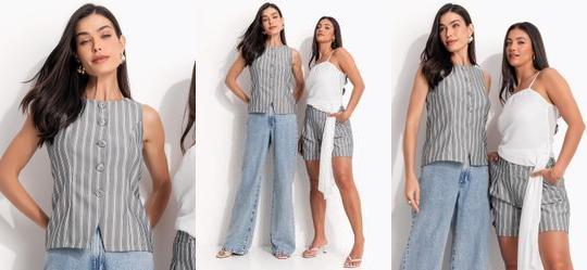 Colete Listrado Cinza em Alfaiataria