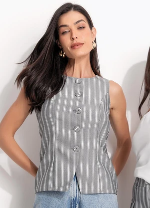 Quintess - Colete Listrado Cinza em Alfaiataria - QUINTESS