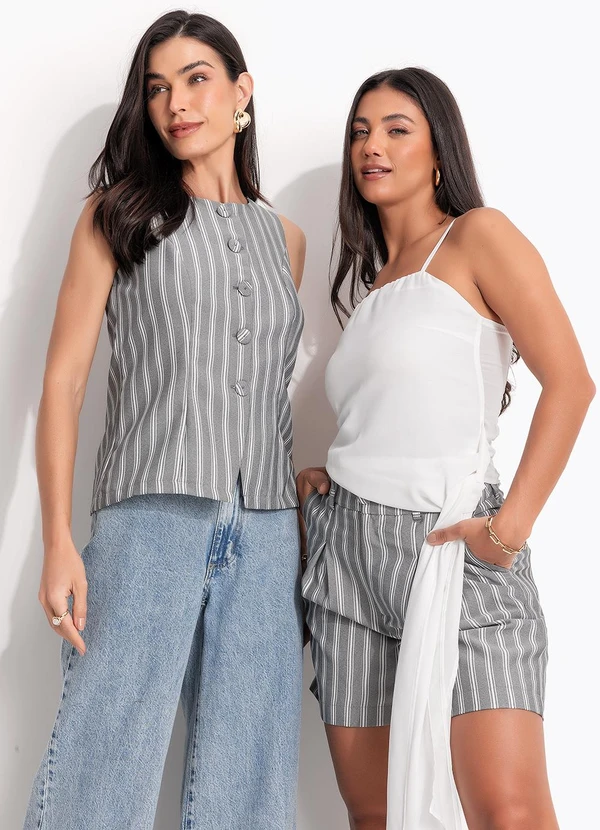 Quintess - Colete Listrado Cinza em Alfaiataria 3