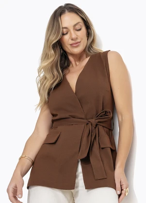 Quintess - Colete Marrom em Linho - QUINTESS