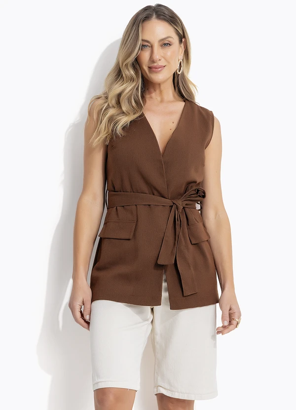 Quintess - Colete Marrom em Linho 12