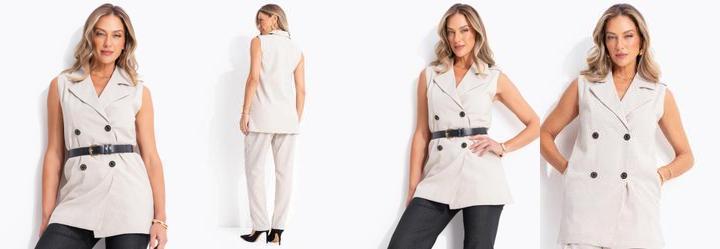 Colete Natural em Viscose com Linho