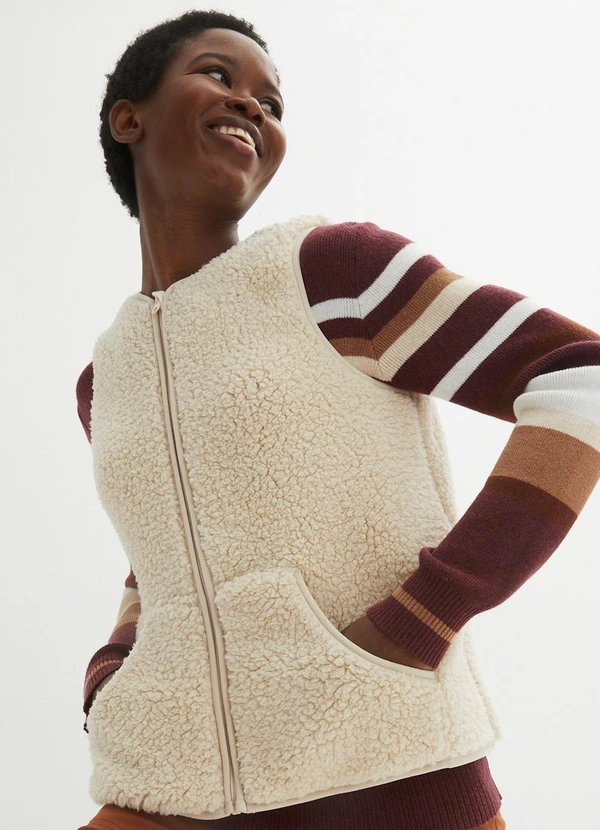 bonprix - Colete Off White em Pelo Sintético