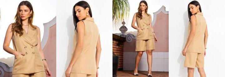 Colete Risca de Giz Caramelo em Alfaiataria