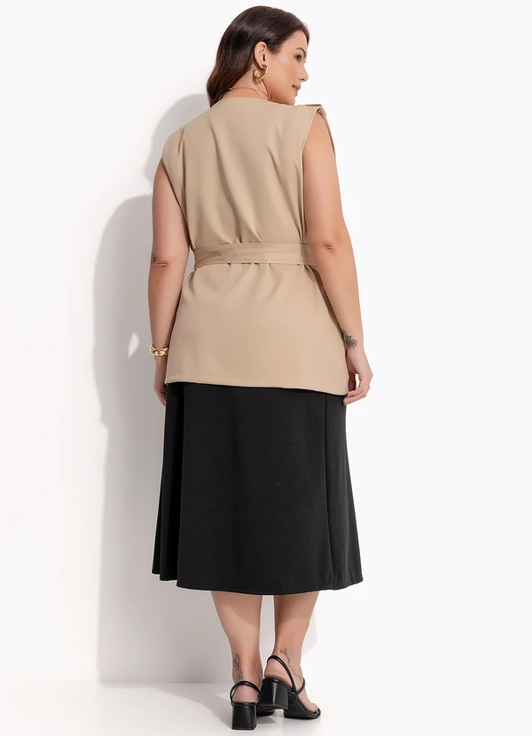 Quintess - Colete Trench Coat Bege em Crepe Plano 21