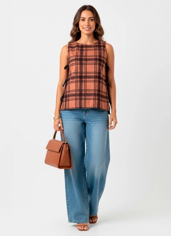 Quintess - Colete Xadrez Marrom em Malha