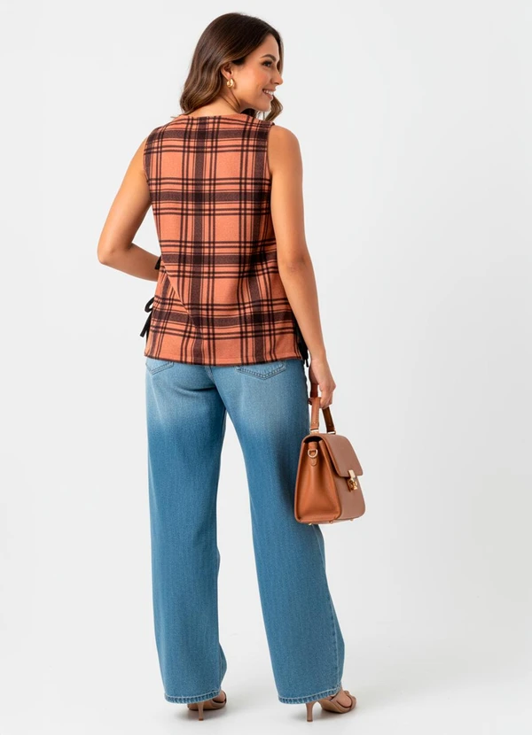 Quintess - Colete Xadrez Marrom em Malha 2