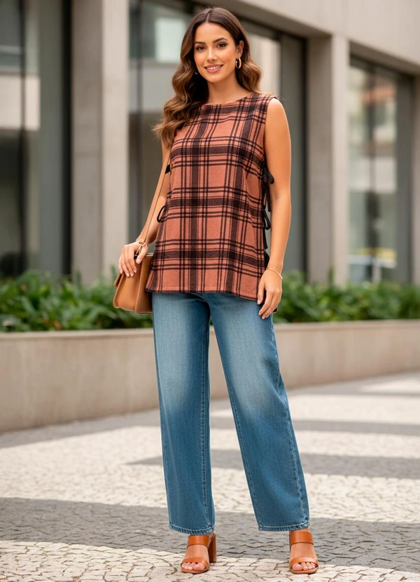 Quintess - Colete Xadrez Marrom em Malha 3