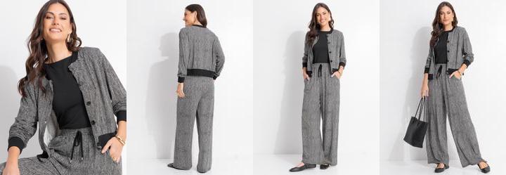 Jaqueta Bomber Espinha de Peixe em Malha de Viscose