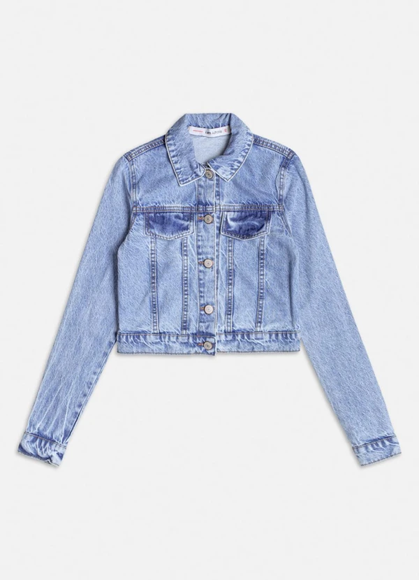 Authoria - Jaqueta Jeans Azul com Bolso Cargo Azul