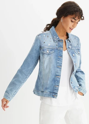 bonprix - Jaqueta Jeans Claro com Aplique de Predraria - BONPRIX