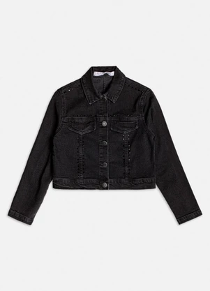 Authoria - Jaqueta Jeans Preta com Pedraria Preto - AUTHORIA