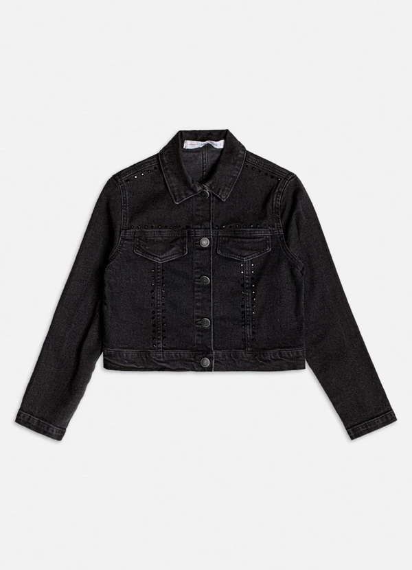 Authoria - Jaqueta Jeans Preta com Pedraria Preto