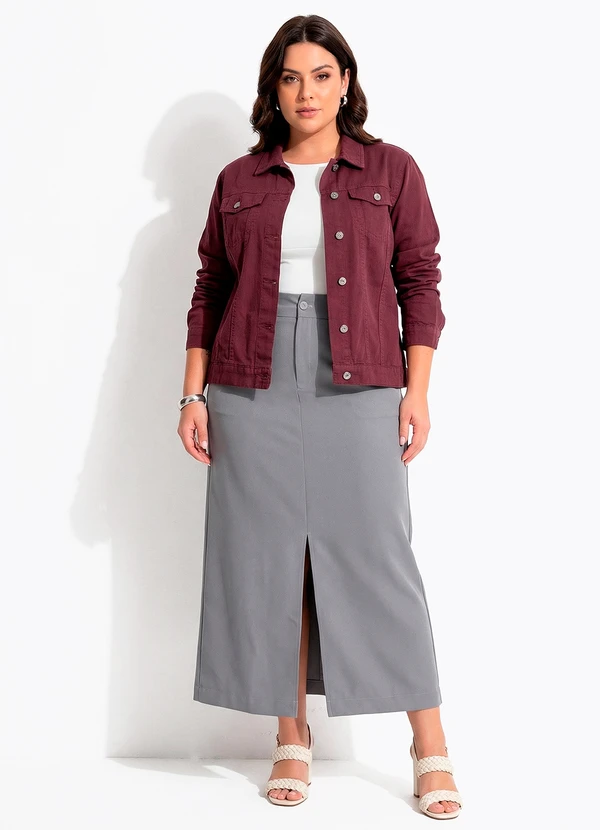 Quintess - Jaqueta Jeans Vinho com Modelagem Ajustada e Bolsos Frontais 6