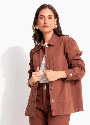 Quintess - Jaqueta Marrom em Sarja - QUINTESS