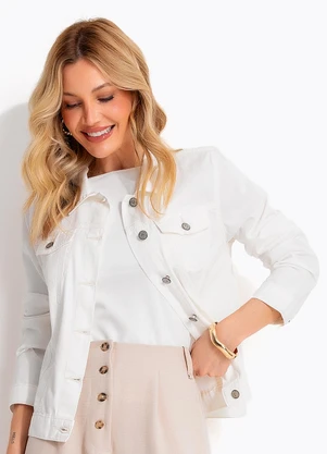 Quintess - Jaqueta Off White em Jeans - QUINTESS