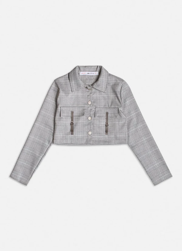 Authoria - Jaqueta Xadrez com Bolsos Cinza