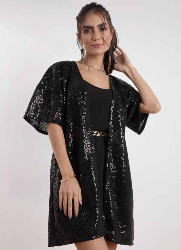 Quintess - Kimono em Paetê Preto com Mangas Curtas 2