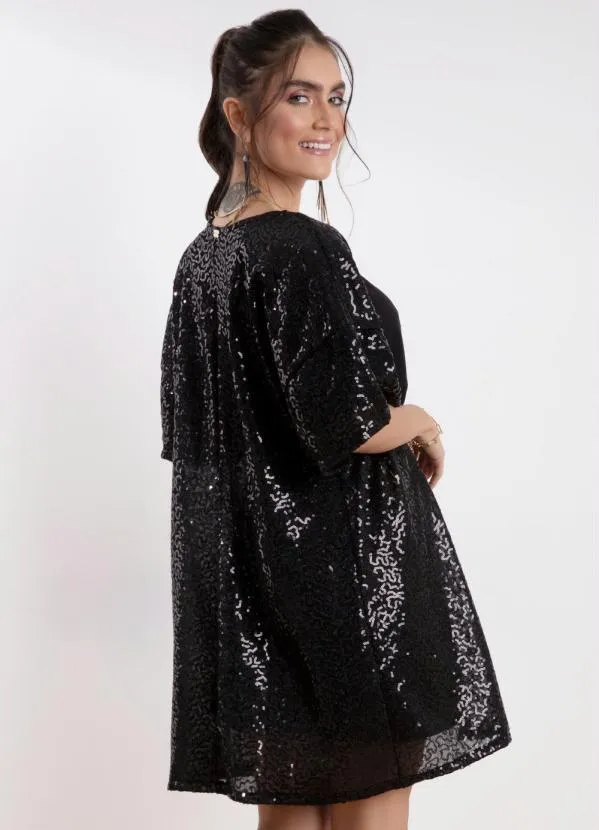 Quintess - Kimono em Paetê Preto com Mangas Curtas 3