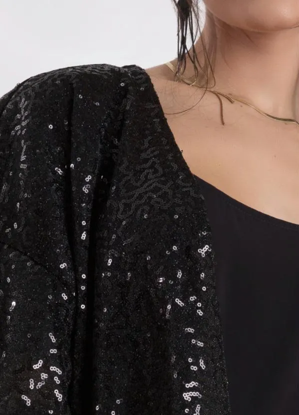 Quintess - Kimono em Paetê Preto com Mangas Curtas 4