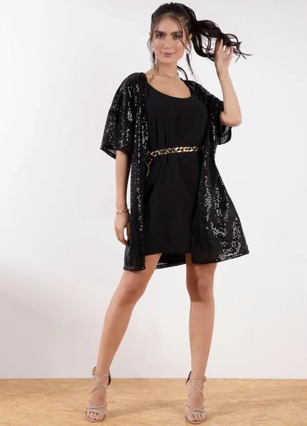 Quintess - Kimono em Paetê Preto com Mangas Curtas 5