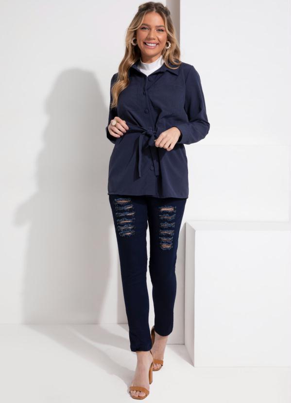 Quintess - Parka Azul com Bolsos e Faixa para Regular 5