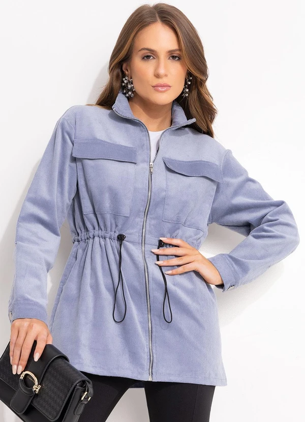 Quintess - Parka Azul em Malha Cotelê