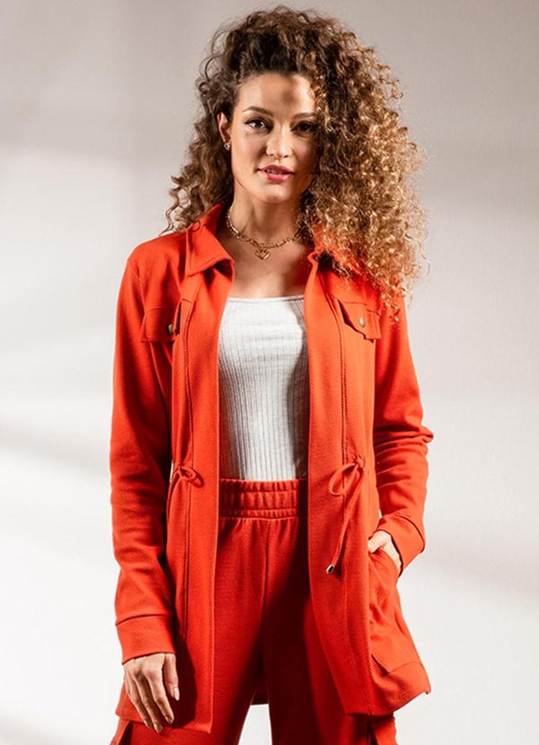 Habana - Parka Feminina em Moletom com Amarração Laranja