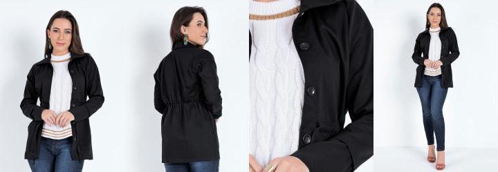 Parka Preta com Bolsos