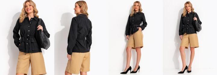 Parka Preta em Nylon Suede